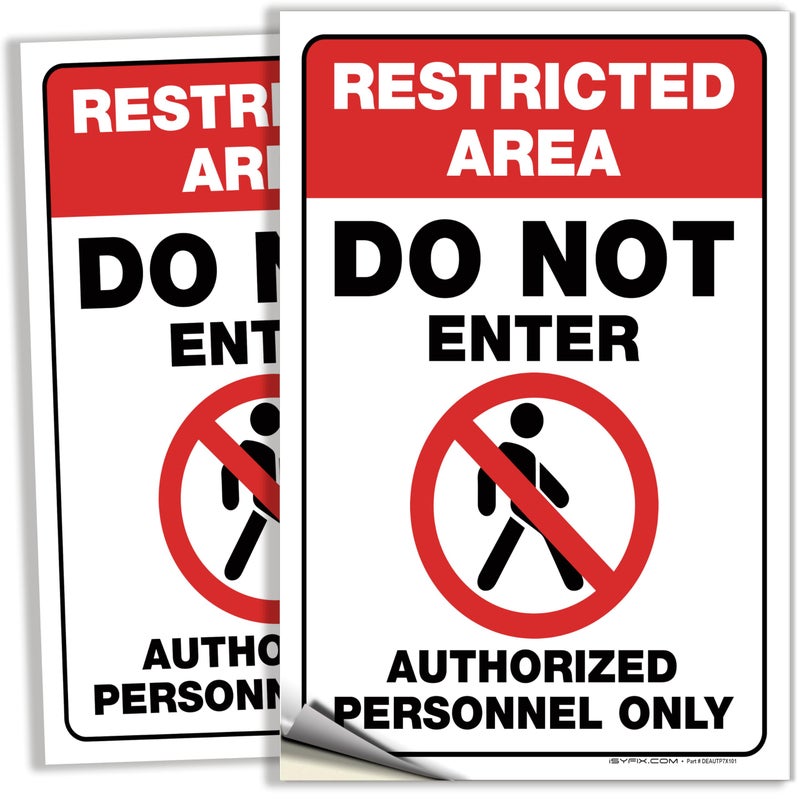 iSYFIX Restricted Area, Do Not Enter, Authorized Personnel Only Signs Stickers - 2 Pack 7x10 Inch - Premium Self-Adhesive Vinyl, Laminated for UV, Weather, Scratch & Fade Resistance, Indoor & Outdoor - Image 1